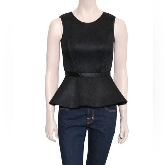 MAJE FEBRIL MESH BLACK PEPLUM TOP SIZE 2‎ - Picture 1 of 6